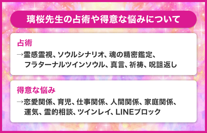 璃桜先生の占術や得意な悩みについて